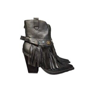NEW Dolls Kill Simmi Darii Fringe Ankle Boots Women's Sz 8 Black Western Grunge